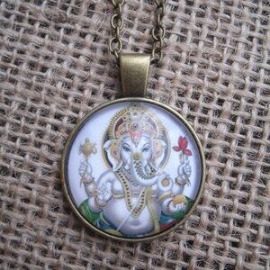 Ganesha Glass Cabochon Pendant Necklace